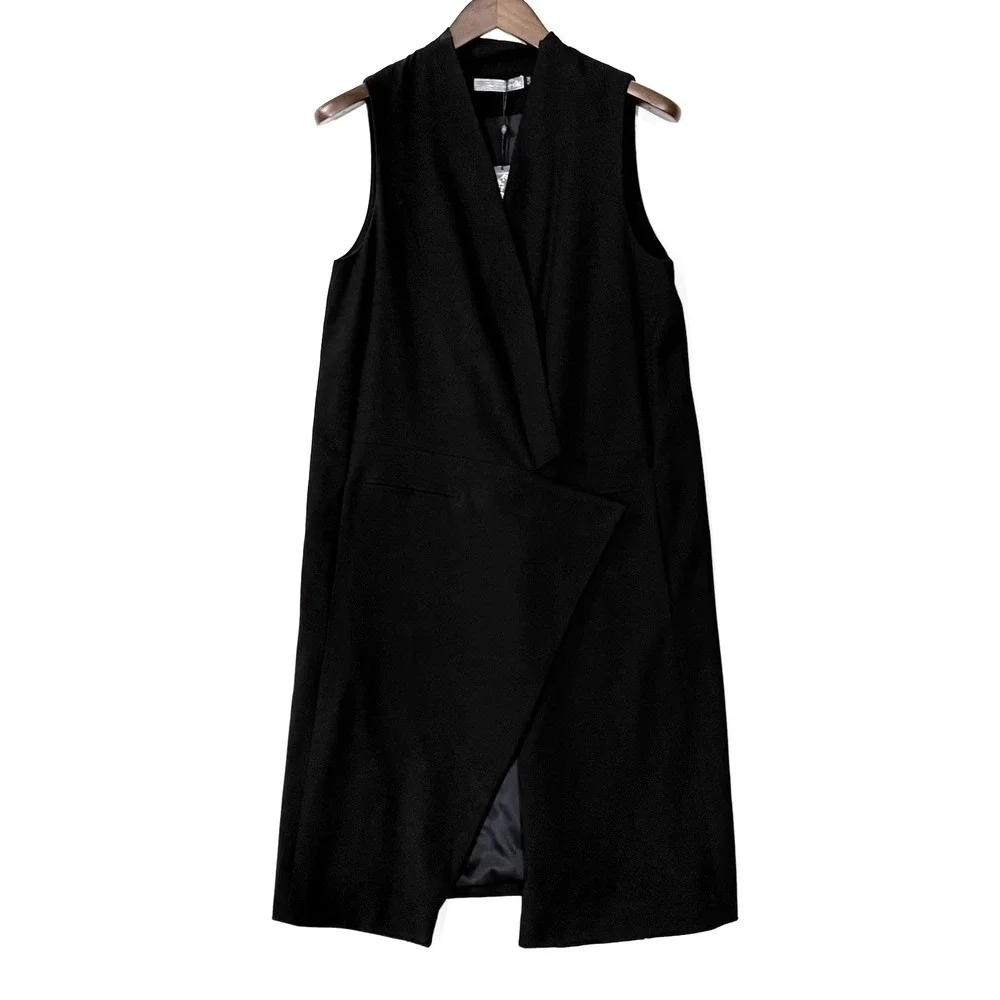 Elk Long Coatigan Vest Womens S/M Tailored Black Sleeveless Lined Asymmetrical - Picture 8 of 14